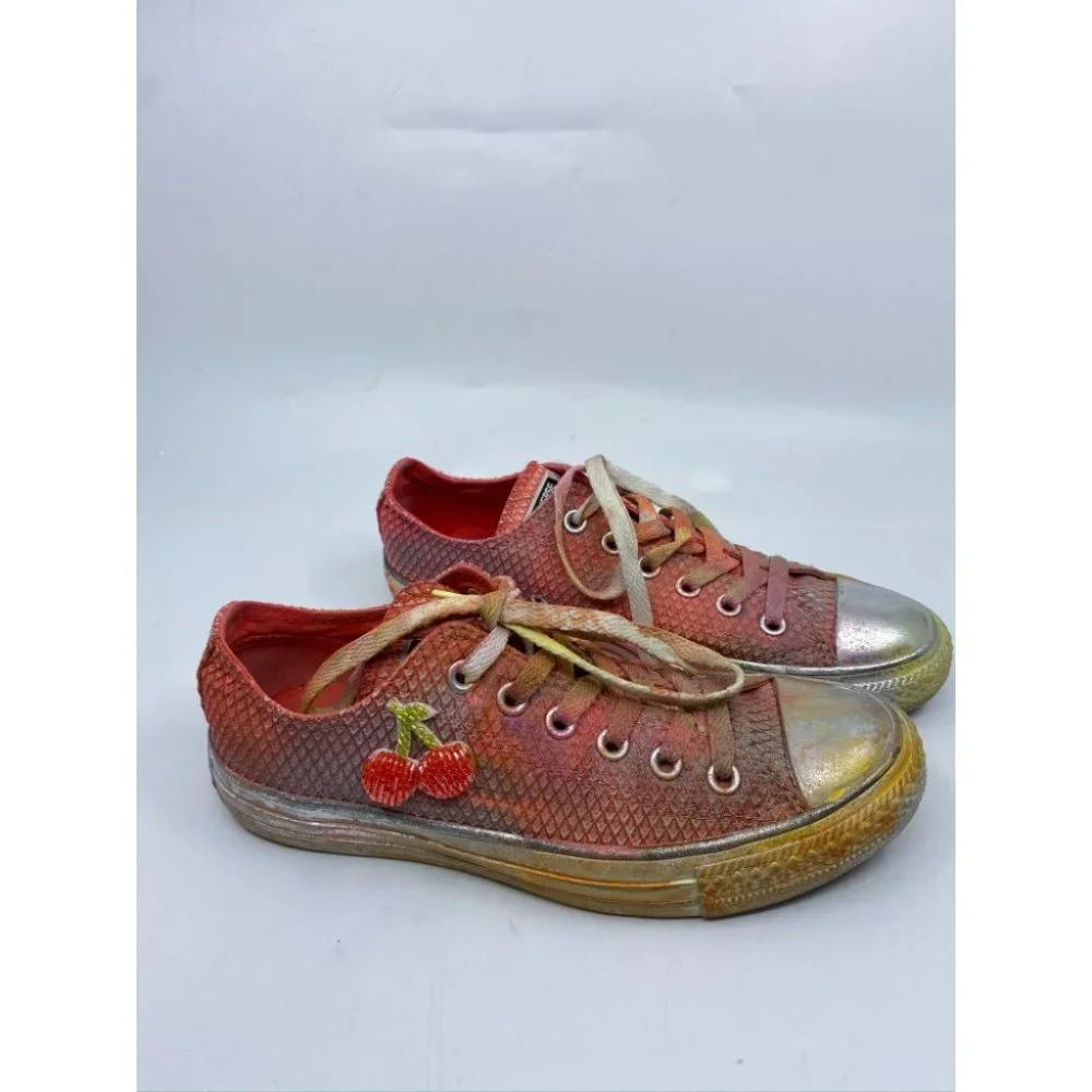 Converse Sneakers Customized Orange Silver Size 7 - Picture 3 of 13